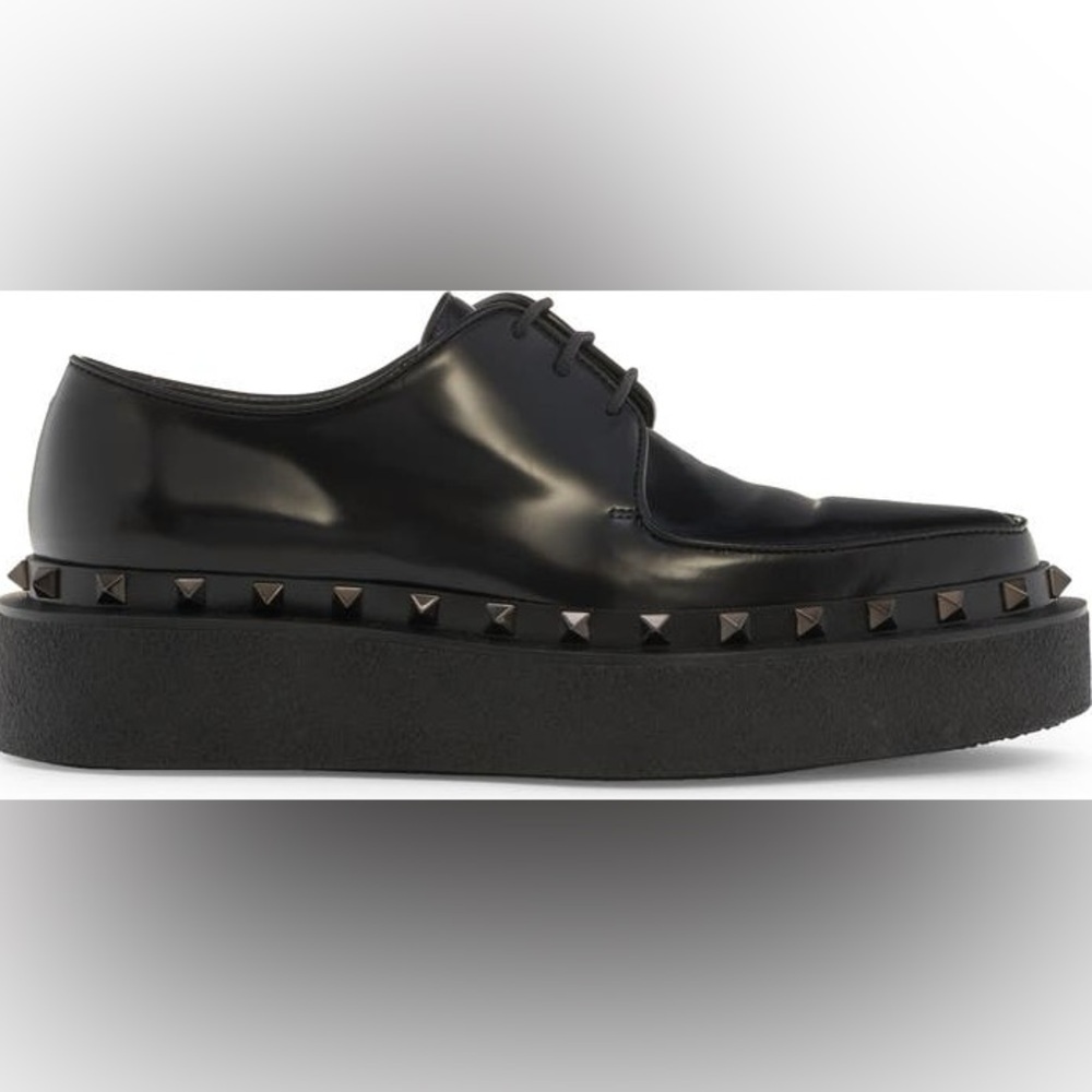 NEW Valentino Garavani Rockstud loafers Leather Derby Shoes Black Women's 37.5 - Picture 5 of 13